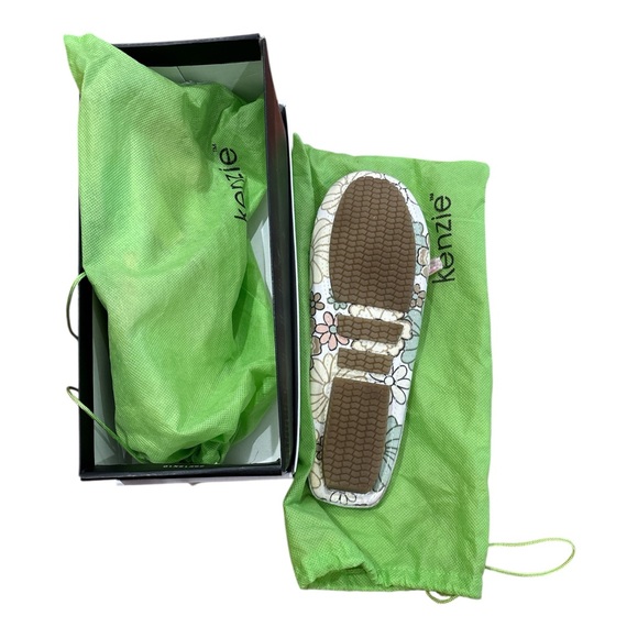 NWT 90s KENZIE CLOTH PASTEL FLORAL FLAT CLOGS W PINK & WHITE STRIPED BOWS SZ 8 - Picture 5 of 5